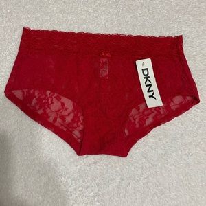 🦋4x20 NWT  DKNY Women’s Red Low Rise Hiphuggers Lace Panty Size M